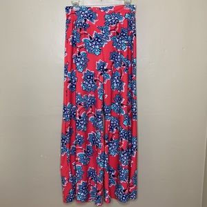 AXYEH Palazzo Pants Pink Coral Blue Wide Leg Floral Stretchy Pull On Medium
